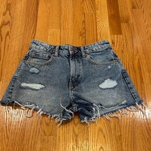 Bershka Medium Blue Distressed Denim Shorts